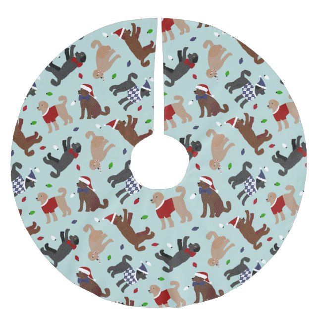 Jupon De Sapin En Polyester Brossé Christmas Labradoodle bleu (Devant)