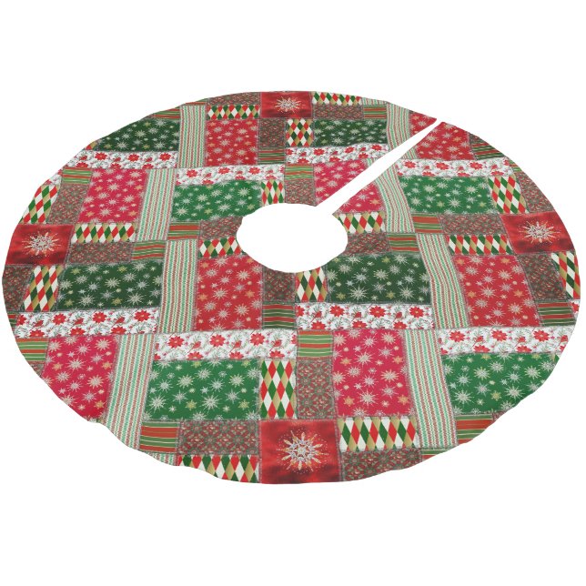 Jupon De Sapin En Polyester Brossé Christmas Patchwork Quilt (Angle)