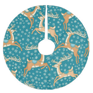 Jupon De Sapin En Polyester Brossé Christmas Reindeer : Vintage Motif sans couture.
