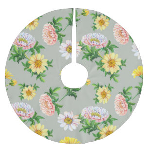 Jupon De Sapin En Polyester Brossé Chrysanthèmes aquarelle, motif floral transparent