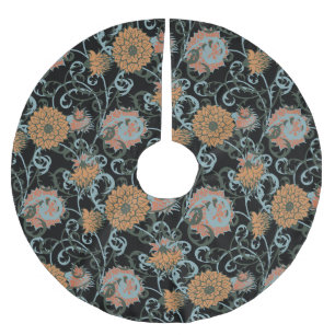 Jupon De Sapin En Polyester Brossé Chrysanthèmes Arrière - plan noir, Vintage floral.