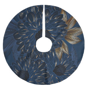 Jupon De Sapin En Polyester Brossé Chrysanthèmes dessinés à la main, motif floral élé