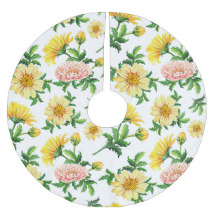 Jupon De Sapin En Polyester Brossé Chrysanthemums Aquarelle : Design floral incolore
