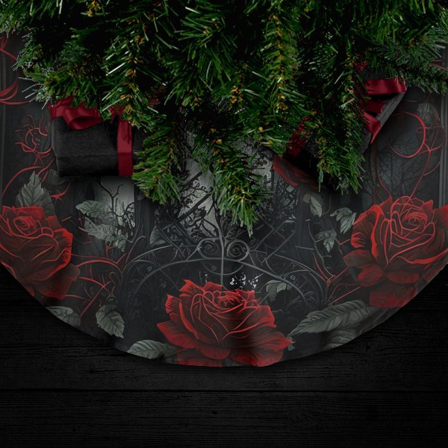 Jupon De Sapin En Polyester Brossé Cimetière gothique Jardin Rose avec Rouge et Noir (Créateur téléchargé)