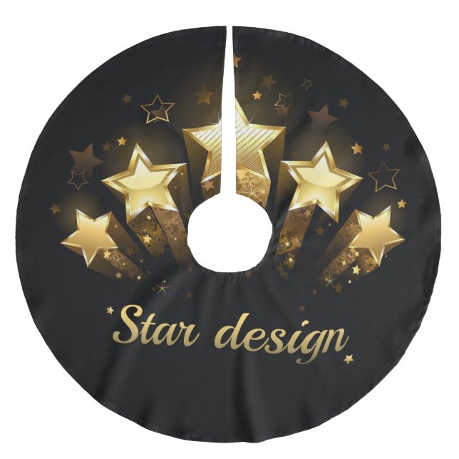 Jupon De Sapin En Polyester Brossé Cinq étoiles d'or en noir (Devant)