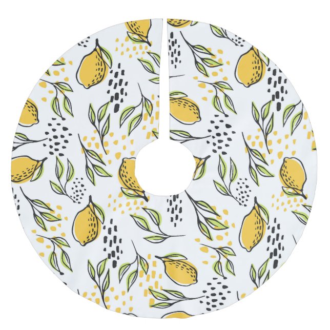 Jupon De Sapin En Polyester Brossé Citron, branches vertes : motif abstrait. (Devant)