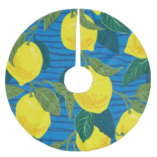 Jupon De Sapin En Polyester Brossé Citrons Citrus : Vintage À Dessin À La Main Sans C