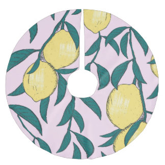 Jupon De Sapin En Polyester Brossé Citrons vintages : Motif d'aquarelle à main.