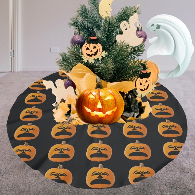 Jupon De Sapin En Polyester Brossé Citrouille d'Halloween Jack-o'-lantern Malheureux (Jack o Lantern Unhappy Face Halloween Pumpkin Brushed Polyester Tree Skirt)