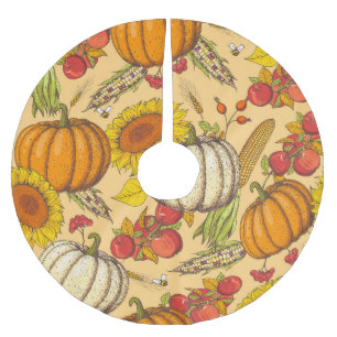 Jupon De Sapin En Polyester Brossé Citrouille et Motif Feuille de Maple.