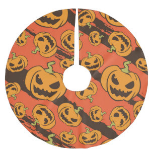 Jupon De Sapin En Polyester Brossé Citrouille Halloween : Éffrayant Motif sans coutur