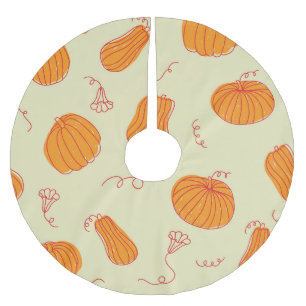 Jupon De Sapin En Polyester Brossé Citrouilles d'automne : Doodle Orange Motif.