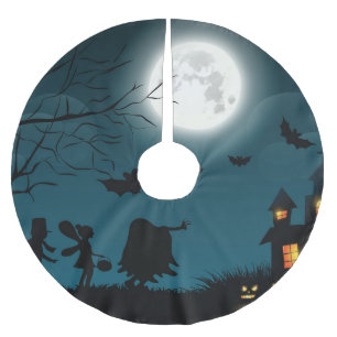 Jupon De Sapin En Polyester Brossé Citrouilles d'Halloween : Dark Castle Blue Moon