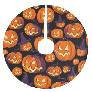 Jupon De Sapin En Polyester Brossé Citrouilles d'Halloween : Motif Éffrayant sans cou