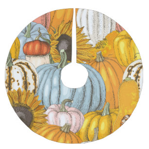 Jupon De Sapin En Polyester Brossé Citrouilles lumineux, tournesols, motif dessiné à