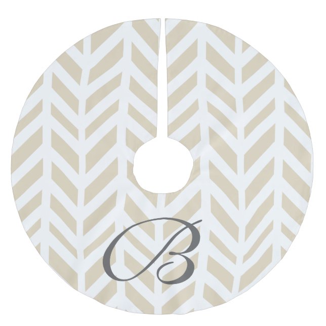 Jupon De Sapin En Polyester Brossé Classé Blanc & Beige Herringbone Famille Initiale (Devant)