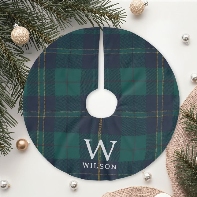 Jupon De Sapin En Polyester Brossé Classic Green Tartan Plaid Monogram Christmas (Créateur téléchargé)