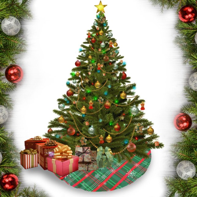 Jupon De Sapin En Polyester Brossé Classique carreau vert et rouge flocon de neige  (Créateur téléchargé)