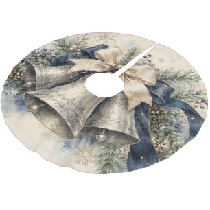 Jupon De Sapin En Polyester Brossé Clochettes de Noël Élégantes en Argent Aquarelle