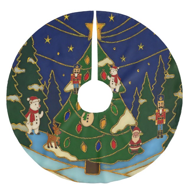 Jupon De Sapin En Polyester Brossé Cloisonne Art Whimsical Forest Classic Christmas  (Devant)