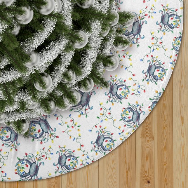 Jupon De Sapin En Polyester Brossé Coastal Crab Christmas Lights (Créateur téléchargé)