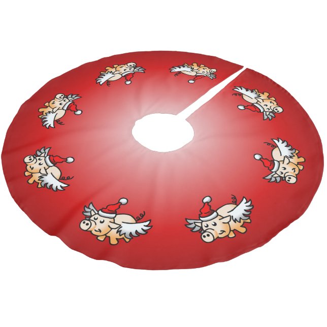 Jupon De Sapin En Polyester Brossé Cochon de Noël volant (Angle)