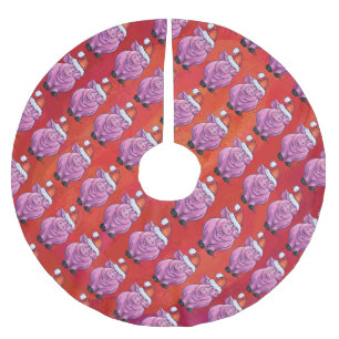 Jupon De Sapin En Polyester Brossé Cochon mignon à Santa Hat sur rouge