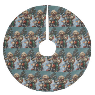 Jupon De Sapin En Polyester Brossé Cockapoo Chien chevauchant la moto Noël