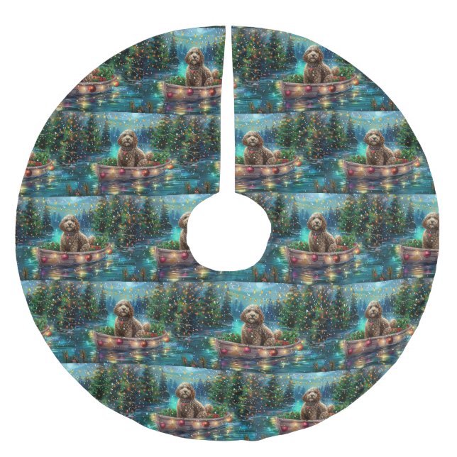 Jupon De Sapin En Polyester Brossé Cockapoo Christmas Festive Voyage (Devant)