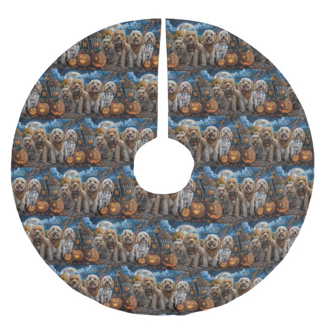 Jupon De Sapin En Polyester Brossé Cockapoo Halloween Éffrayant (Devant)