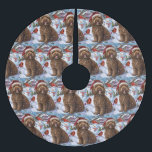 Jupon De Sapin En Polyester Brossé Cockapoo Winter Wonderland Christmas Joy<br><div class="desc">Ce design festif reflète l'esprit joyeux de la période des fêtes, avec un adorable petit portant un chapeau de Père Noël. Le chien est niché dans un pays des merveilles hivernales, avec un bonhomme de neige, un sapin de Noël décoré et des cadeaux joliment emballés. Les flocons de neige tombent...</div>