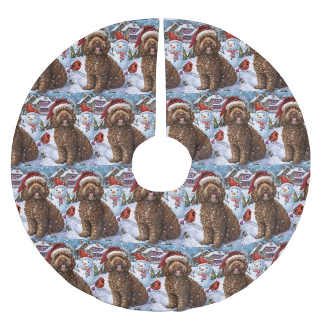 Jupon De Sapin En Polyester Brossé Cockapoo Winter Wonderland Christmas Joy (Devant)