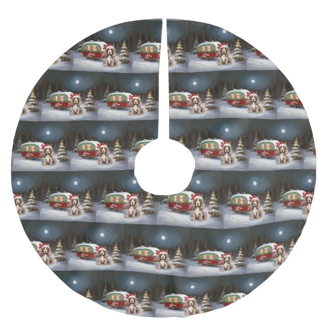 Jupon De Sapin En Polyester Brossé Cocker d'hiver Spaniel Caravan Christmas Adventure (Devant)