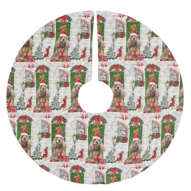 Jupon De Sapin En Polyester Brossé Cocker Spaniel Chien Noël (Devant)