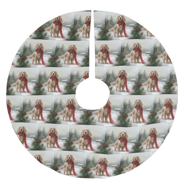 Jupon De Sapin En Polyester Brossé Cocker Spaniel dans la neige Noël (Devant)