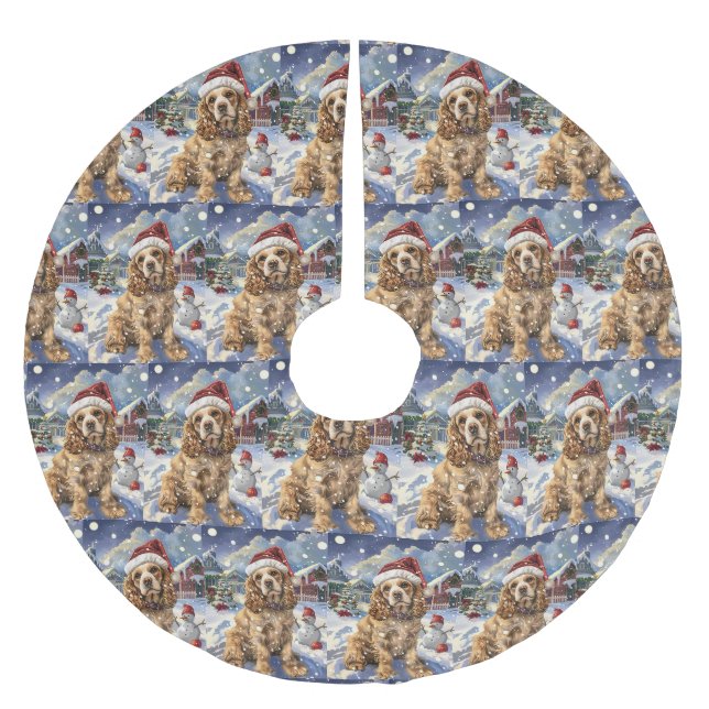 Jupon De Sapin En Polyester Brossé Cocker Spaniel Merveilleux Noël Joyeux Noël  (Devant)