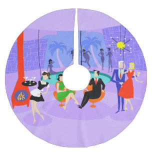 Jupon De Sapin En Polyester Brossé Cocktail Tropical Retro Fête Jupe Arbre de Noël