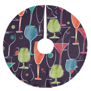 Jupon De Sapin En Polyester Brossé Cocktails d'aquarelle, motif vintage coloré.