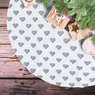 Jupon De Sapin En Polyester Brossé Cœurs gris béton symétriques petits sur fond blanc