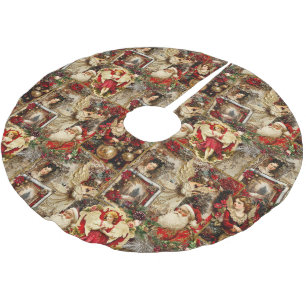 Jupon De Sapin En Polyester Brossé Collage de Noël élégant ivoire et rouge victorien