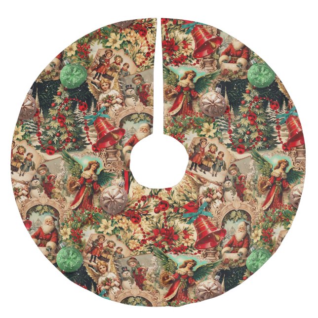 Jupon De Sapin En Polyester Brossé Collage de Noël victorien vibrant (Devant)