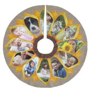 Jupon De Sapin En Polyester Brossé Collage de photos de famille Sunflower Burlap 13 p