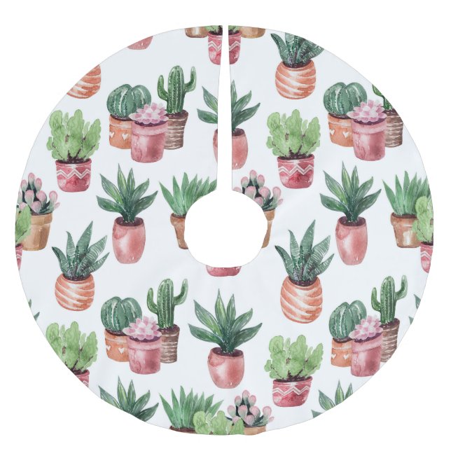 Jupon De Sapin En Polyester Brossé Collection de cactus dans des pots, aquarelle. (Devant)