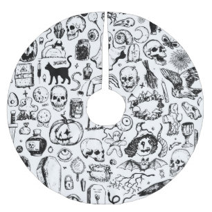 Jupon De Sapin En Polyester Brossé Collection Doodles Halloween, Style Vintage.