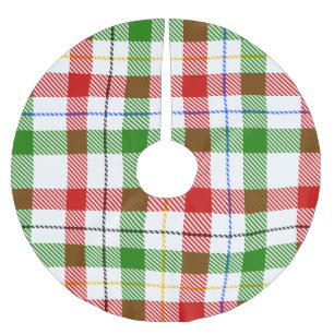Jupon De Sapin En Polyester Brossé Conception de carreaux en flanelle rouge vert blan