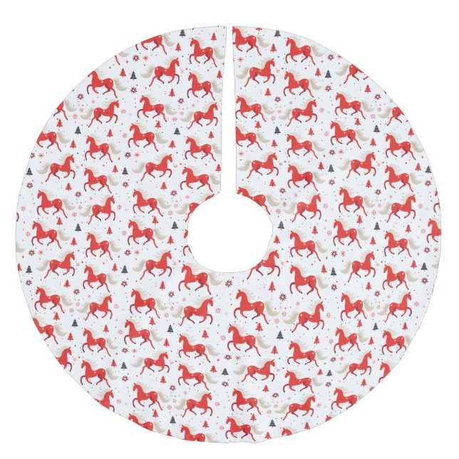 Jupon De Sapin En Polyester Brossé Conception de chevaux rouges  (Devant)