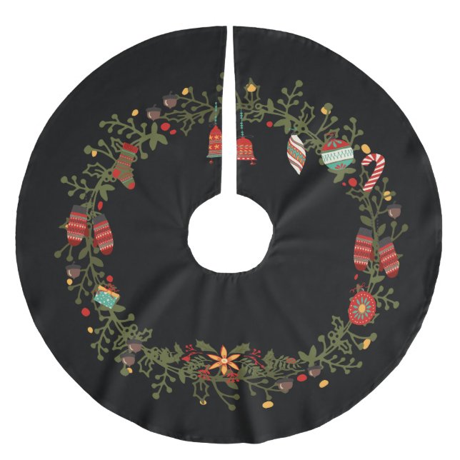 Jupon De Sapin En Polyester Brossé Conception de couronne boisée - Tapis de Noël pour (Devant)