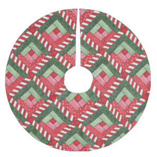 Jupon De Sapin En Polyester Brossé Conception de courtepointe de Noël rouge et verte