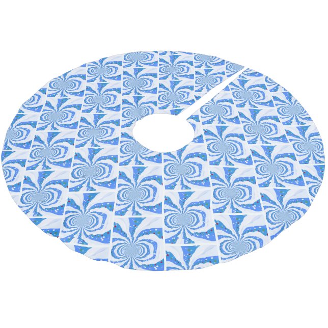 Jupon De Sapin En Polyester Brossé Conception fractale moderne bleue et blanche (Angle)