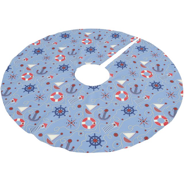 Jupon De Sapin En Polyester Brossé Conception nautique de patchwork (Angle)